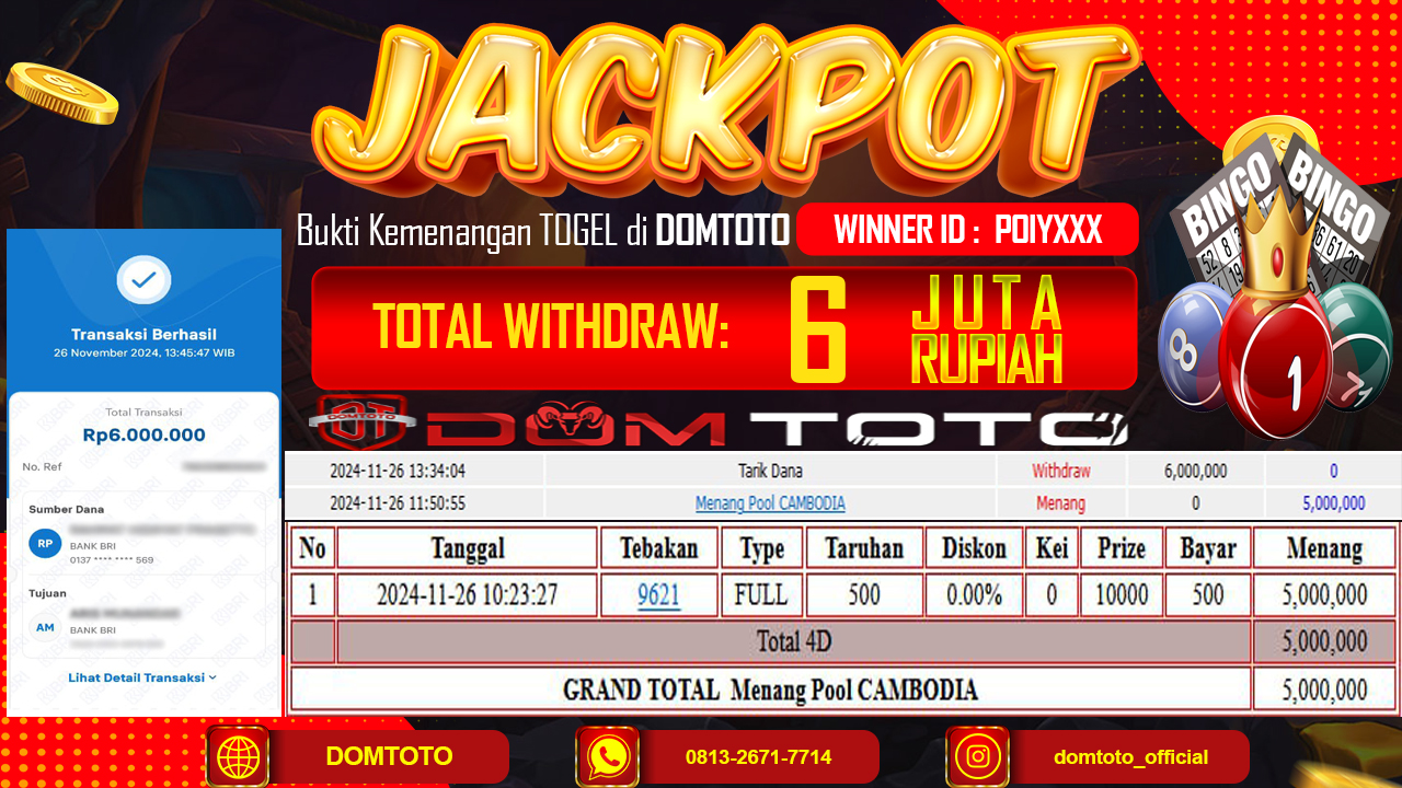 JACKPOT  TOGEL CAMBODIA 26 NOVEMBER 2024